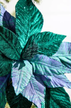 25" Green Plaid Poinsettia Stem