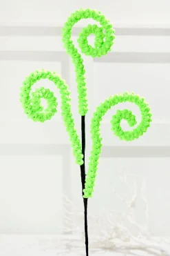 28" Green Puff Chenille Spiral Curly Spray