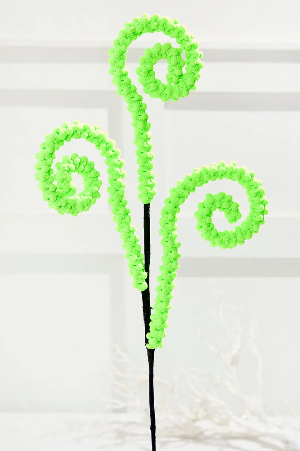 28" Green Puff Chenille Spiral Curly Spray