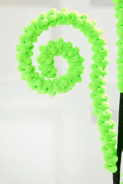 28" Green Puff Chenille Spiral Curly Spray