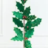 28" Green & Red Holly Leaves Spray
