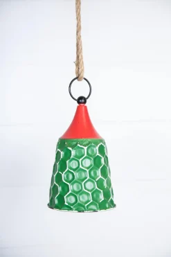 9” Green/Red Metal Bell Ornament