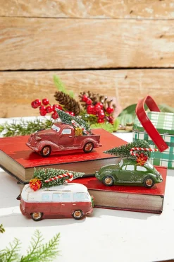 5" Green & Red Resin Retro Vehicle Ornament with Tree