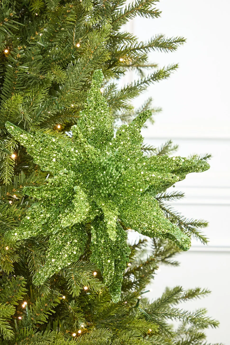 22" Green Sequin Glitter Poinsettia Stem