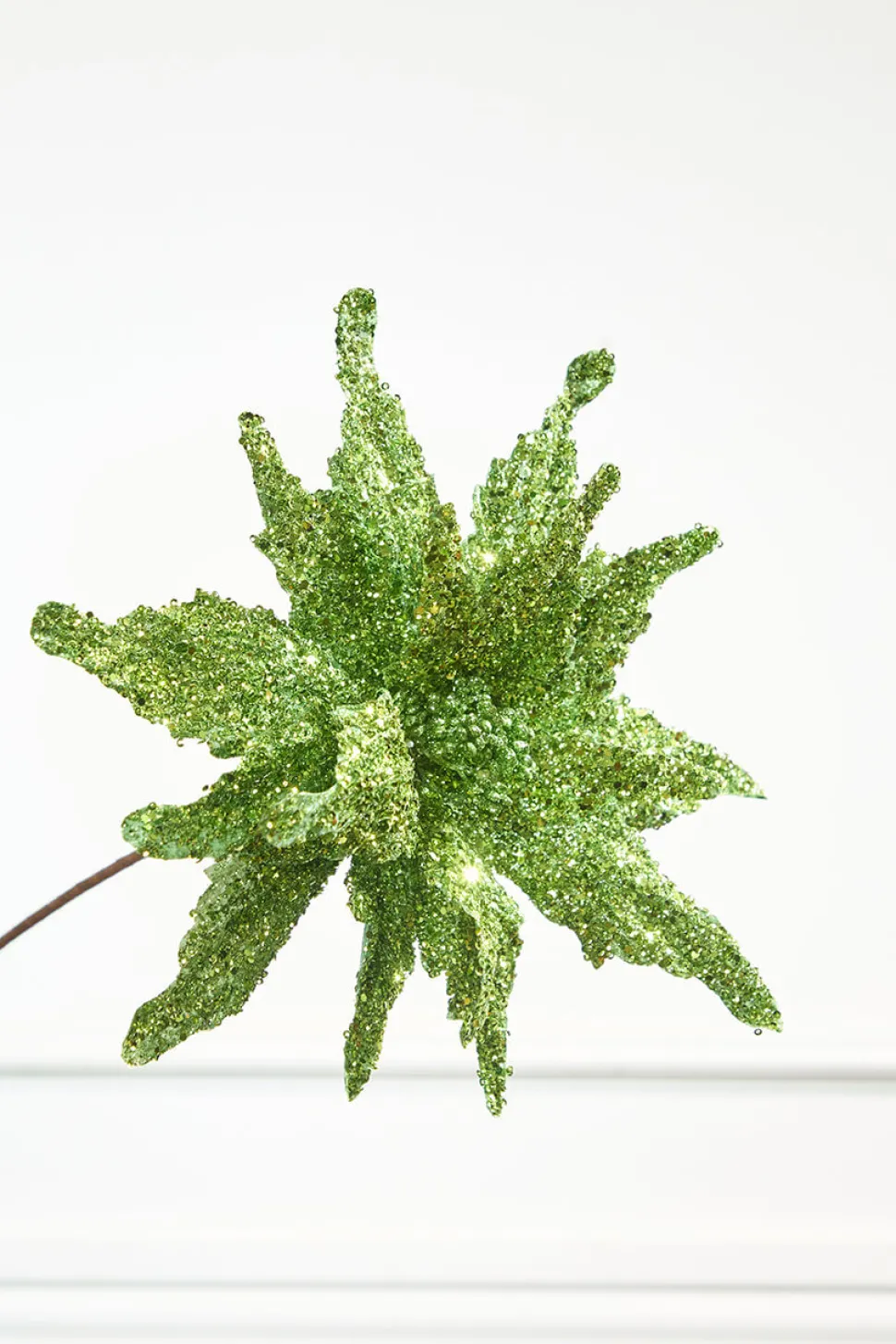 22" Green Sequin Glitter Poinsettia Stem