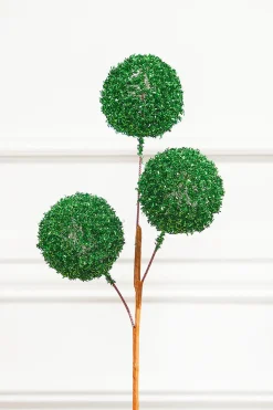 18" Green Tinsel Ball Pick