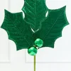 39" Green Velvet Holly Leaves Spray