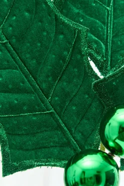39" Green Velvet Holly Leaves Spray
