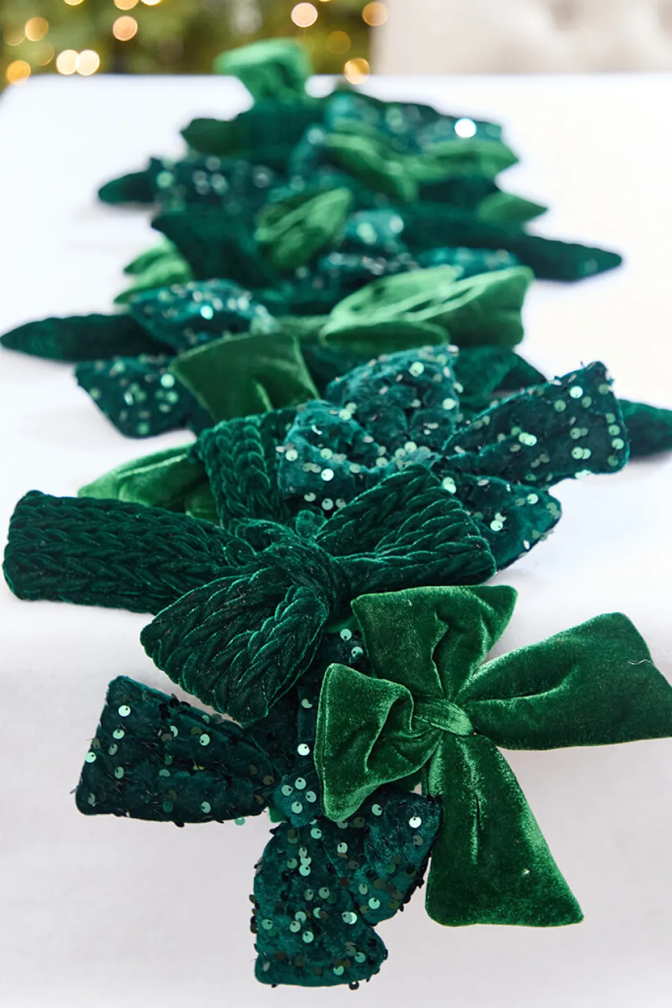 48" Green Velvet Sequin Bow Garland