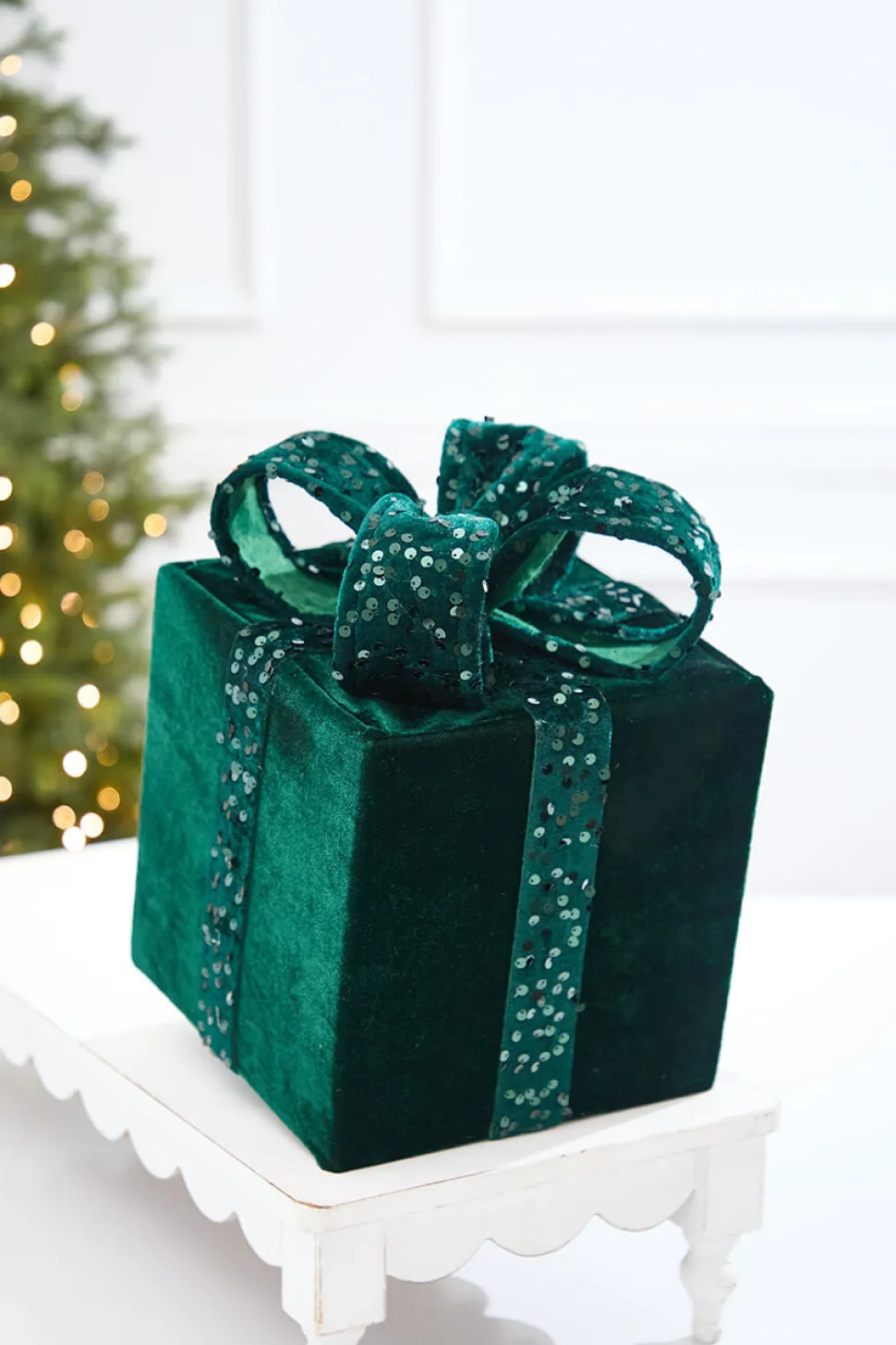 12" Green Velvet Sequin Gift Box