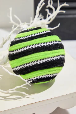 5" Green Velvet Stripe Ball Ornament