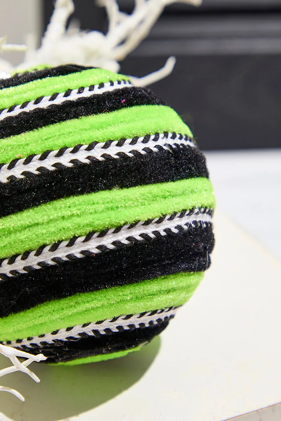 5" Green Velvet Stripe Ball Ornament