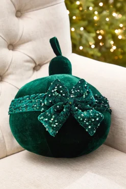 10" Green Velvet with Sequin Bow Ornament