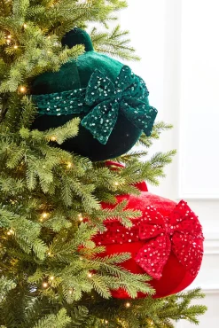 10" Green Velvet with Sequin Bow Ornament