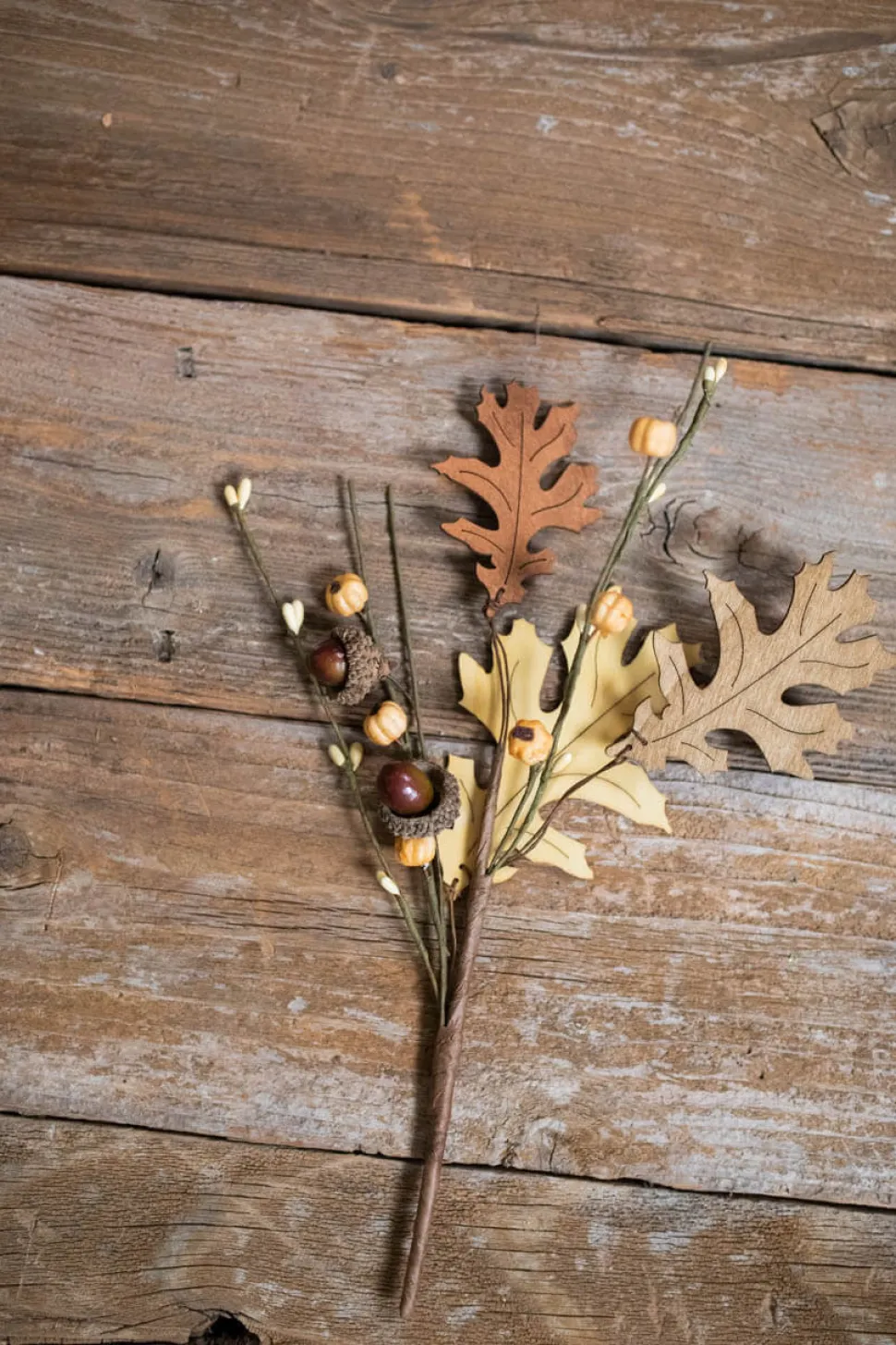 12” Harvest Wood Leaf Pick with Berry