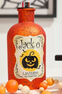 7"H B/O Lighted Glass Halloween Bottle Luminary