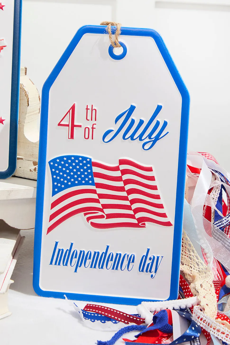 12"H Metal Embossed Americana Wall Hanging Tag