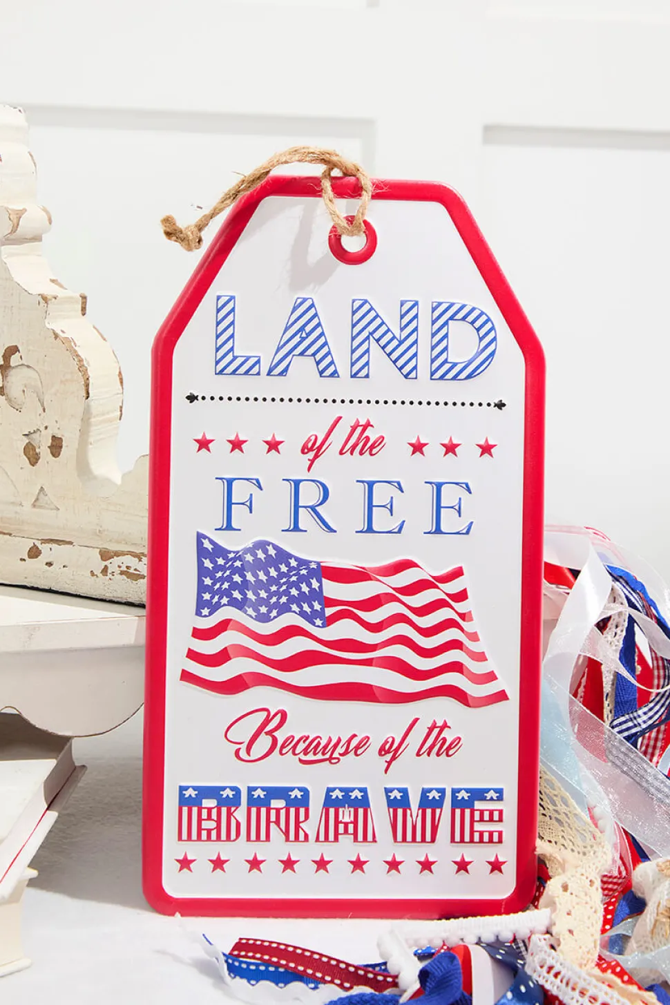 12"H Metal Embossed Americana Wall Hanging Tag