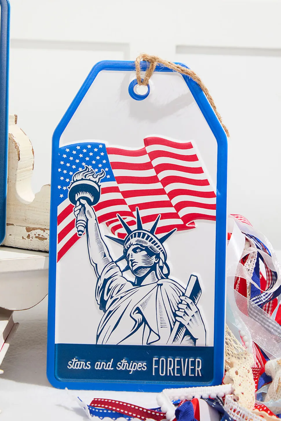 12"H Metal Embossed Americana Wall Hanging Tag