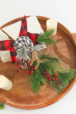 18” Holiday Pine Pick with Buffalo Check Ornament & Berries