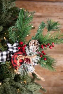 18” Holiday Pine Pick with Buffalo Check Ornament & Berries