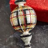 9" Holiday Plaid Finial Glass Ornament