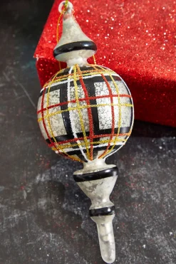 9" Holiday Plaid Finial Glass Ornament