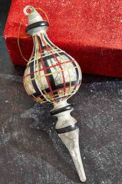 9" Holiday Plaid Finial Glass Ornament