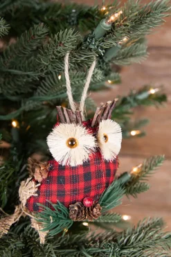 4” Holiday Plaid Owl Ornaments - Set of 3