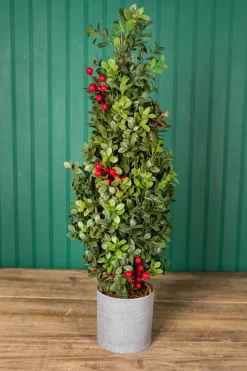 20” Holiday Potted Boxwood Tree W/ Berry