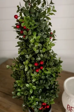20” Holiday Potted Boxwood Tree W/ Berry