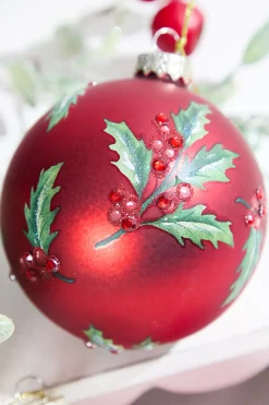 Holly Glass Ornament