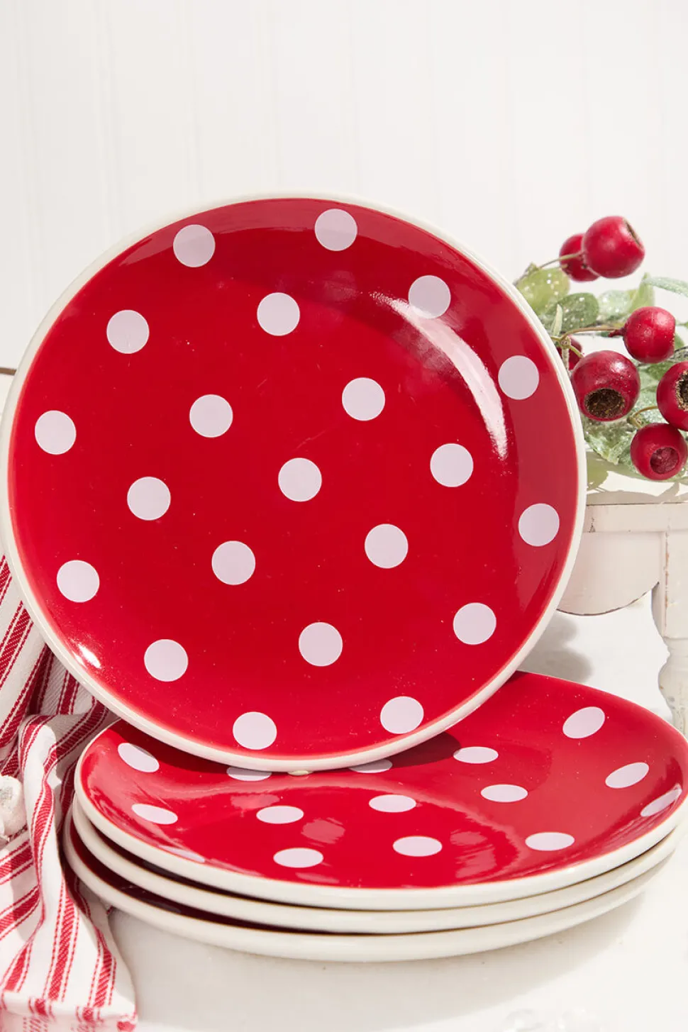 Holly Jolly Polka Dot Dolomite Plates - Set of 4