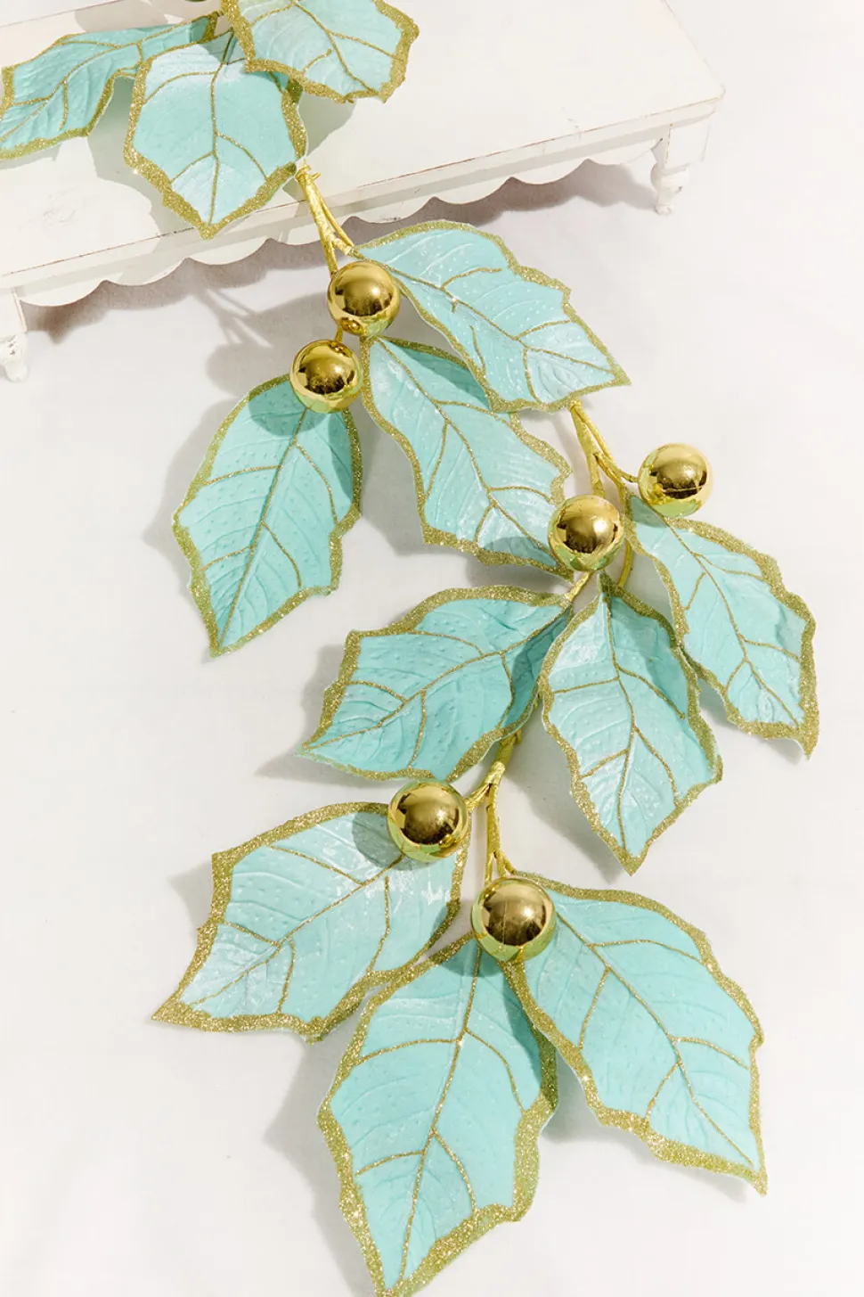 5' Holly Leaves Garland - Blue & Gold