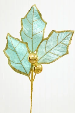 30" Holly Leaves Spray - Mint & Gold