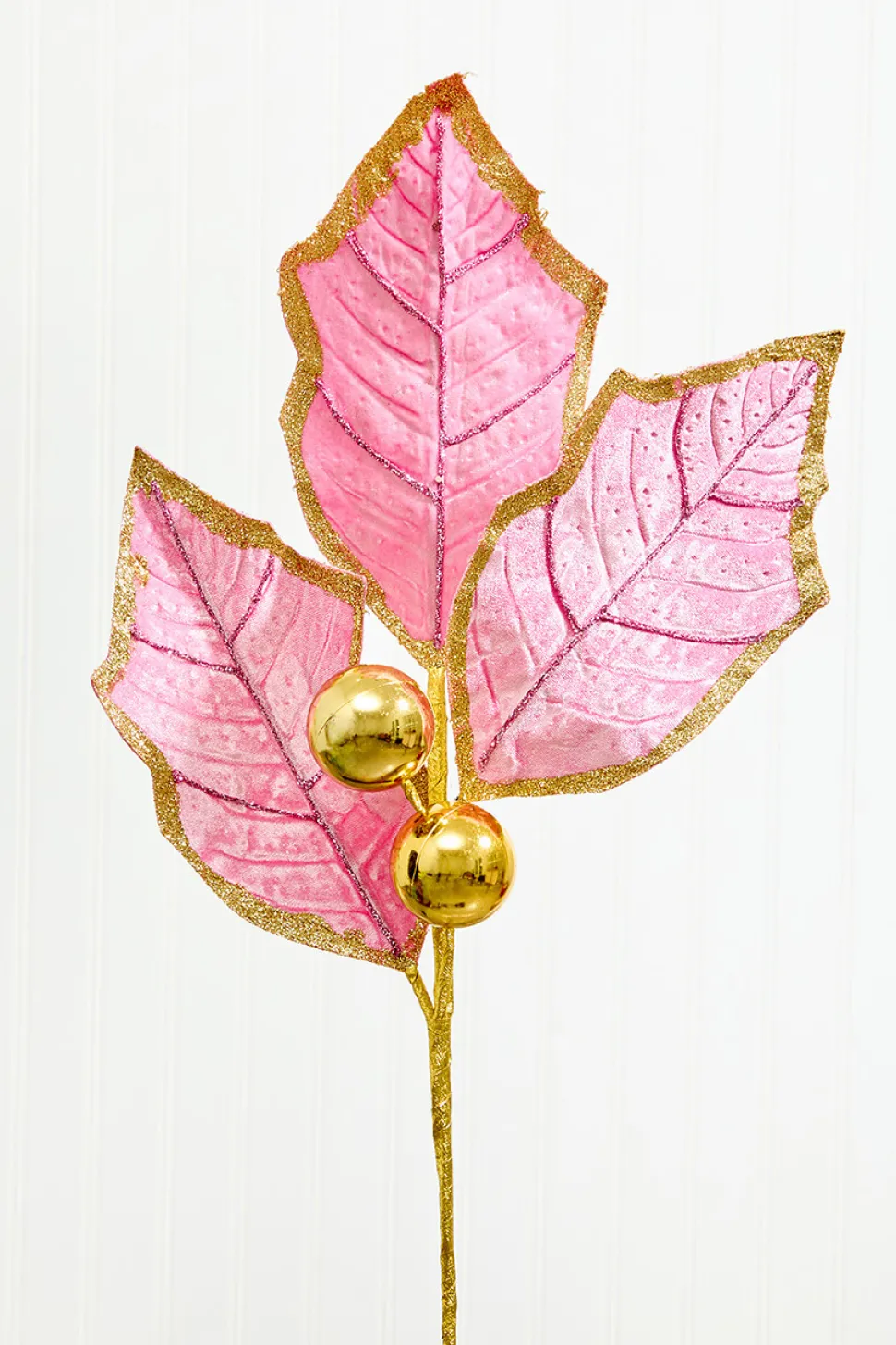 30" Holly Leaves Spray - Pink & Gold
