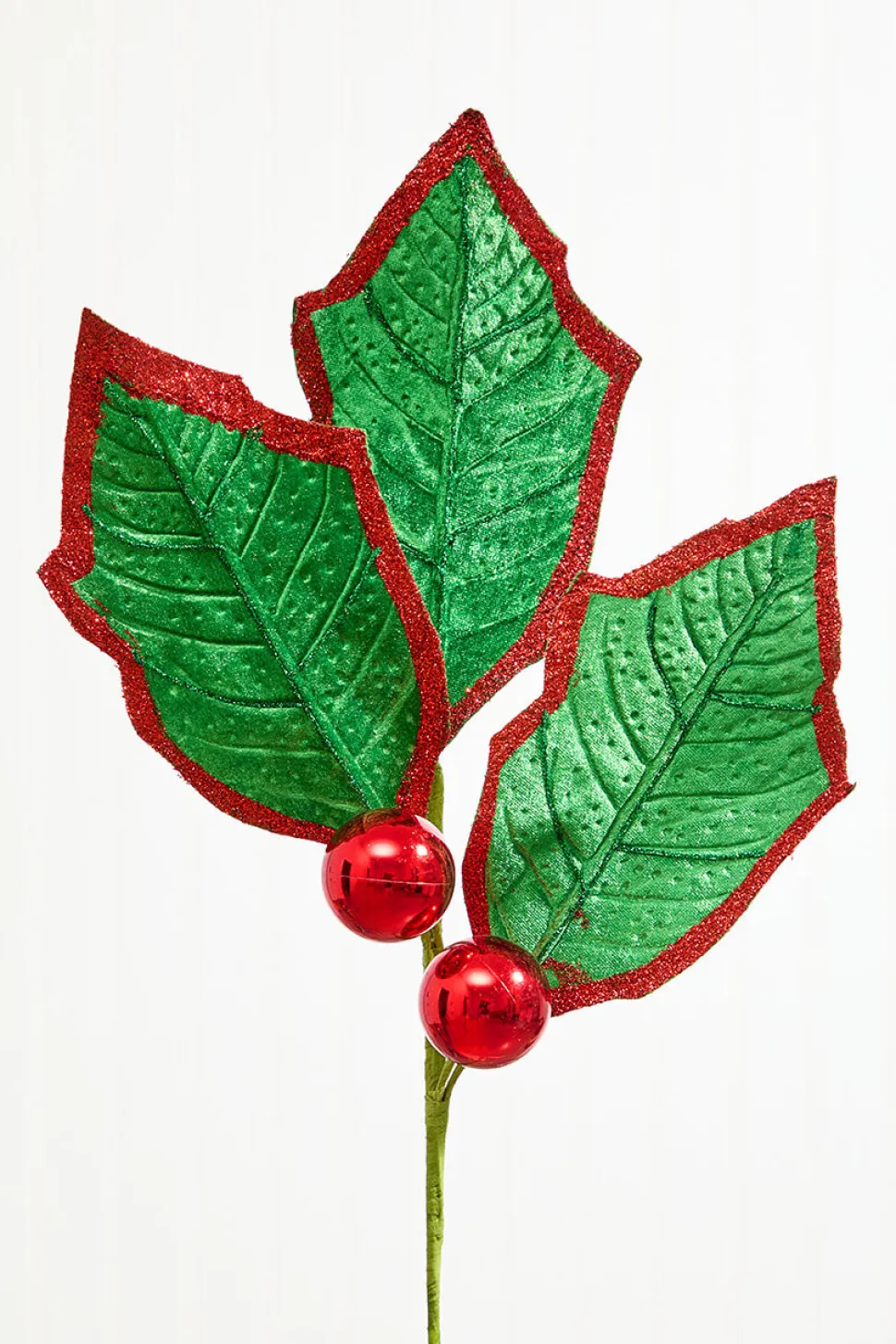 30" Holly Leaves Spray - Red & Green