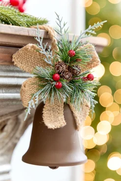 4" Holly & Pinecone Metal Bell Ornament