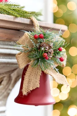 4" Holly & Pinecone Metal Bell Ornament
