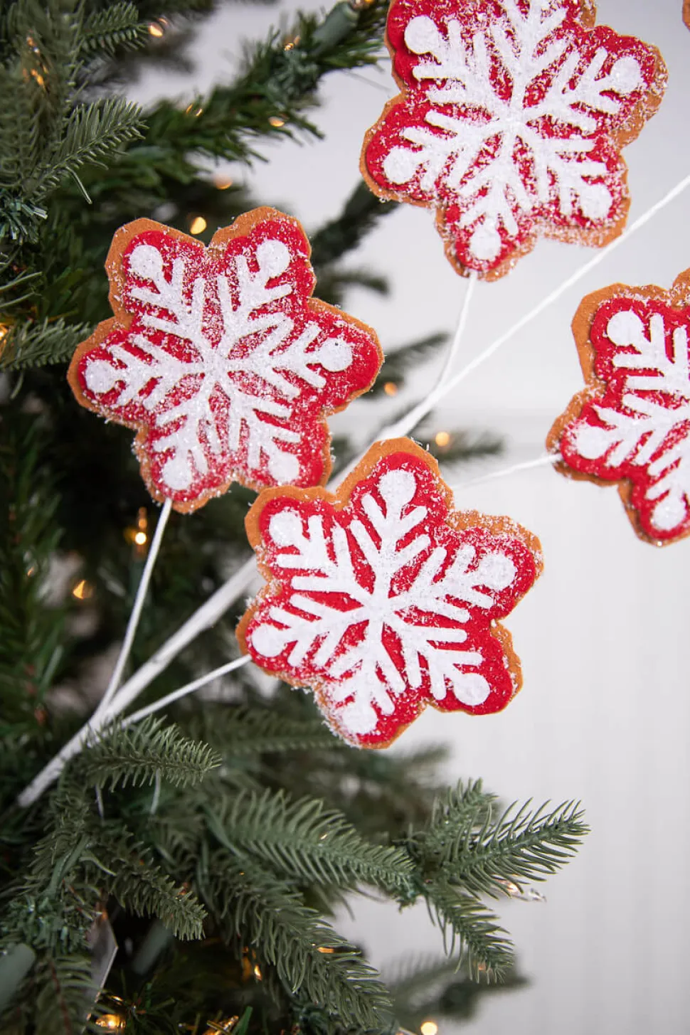 26” Iced Red and White Snowflake Spray