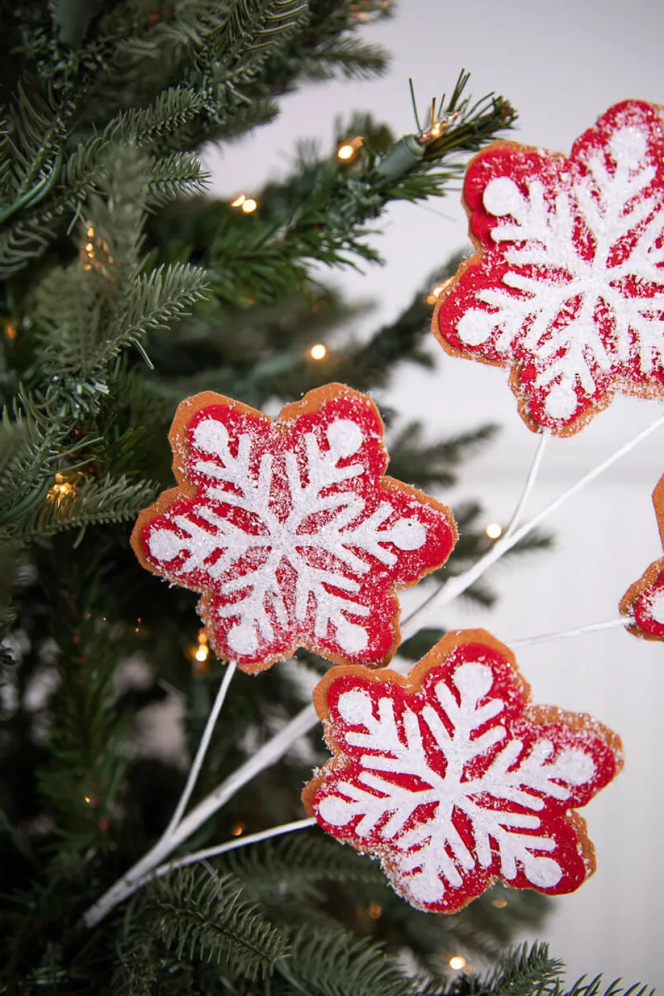 26” Iced Red and White Snowflake Spray