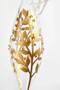 8" - 9" Icicle Glass Ornament with Gold Leaf Detail