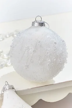 4" - 5.5" Icy Beaded White Glass Ornament