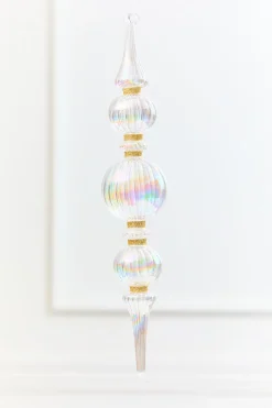11.5" Iridescent Glass & Gold Glitter Finial Drop Ornament
