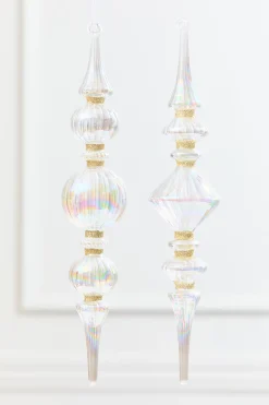 11.5" Iridescent Glass & Gold Glitter Finial Drop Ornament