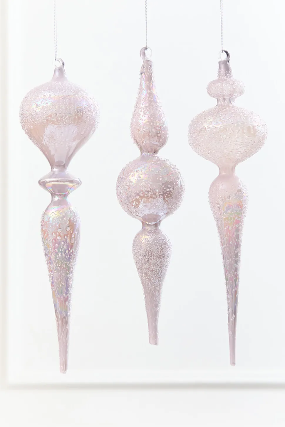 12" - 13" Iridescent Glitter Finial Glass Ornament