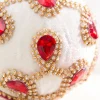 4" Ivory Velvet with Jewel & Rhinestone Ball Ornament