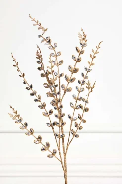 33" Jeweled Champagne Leaf Spray