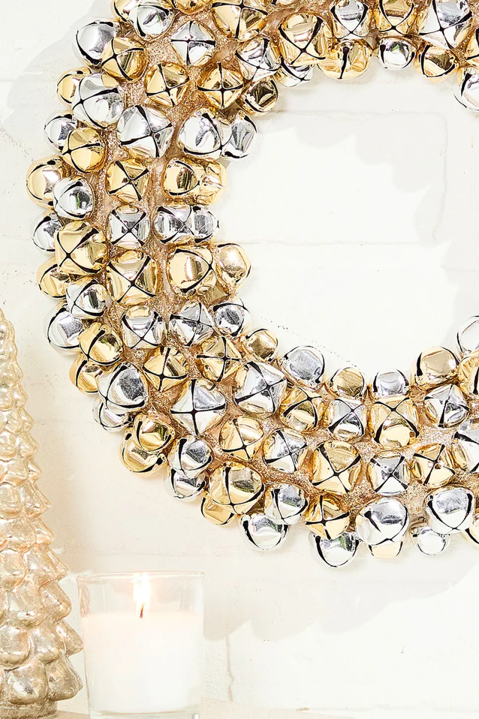 12" Jingle Bell Wreath with Ribbon - Metallic