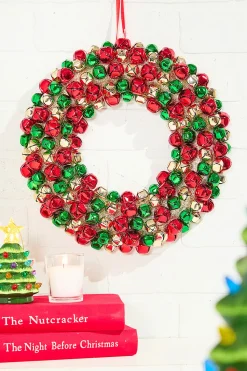 12" Jingle Bell Wreath with Ribbon - Multi